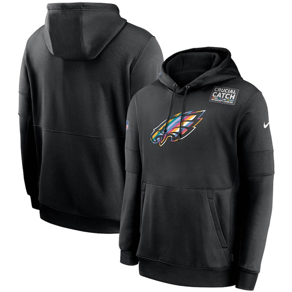 Men's Philadelphia Eagles 2020 Black Crucial Catch Sideline Performance Pullover NFL Hoodie